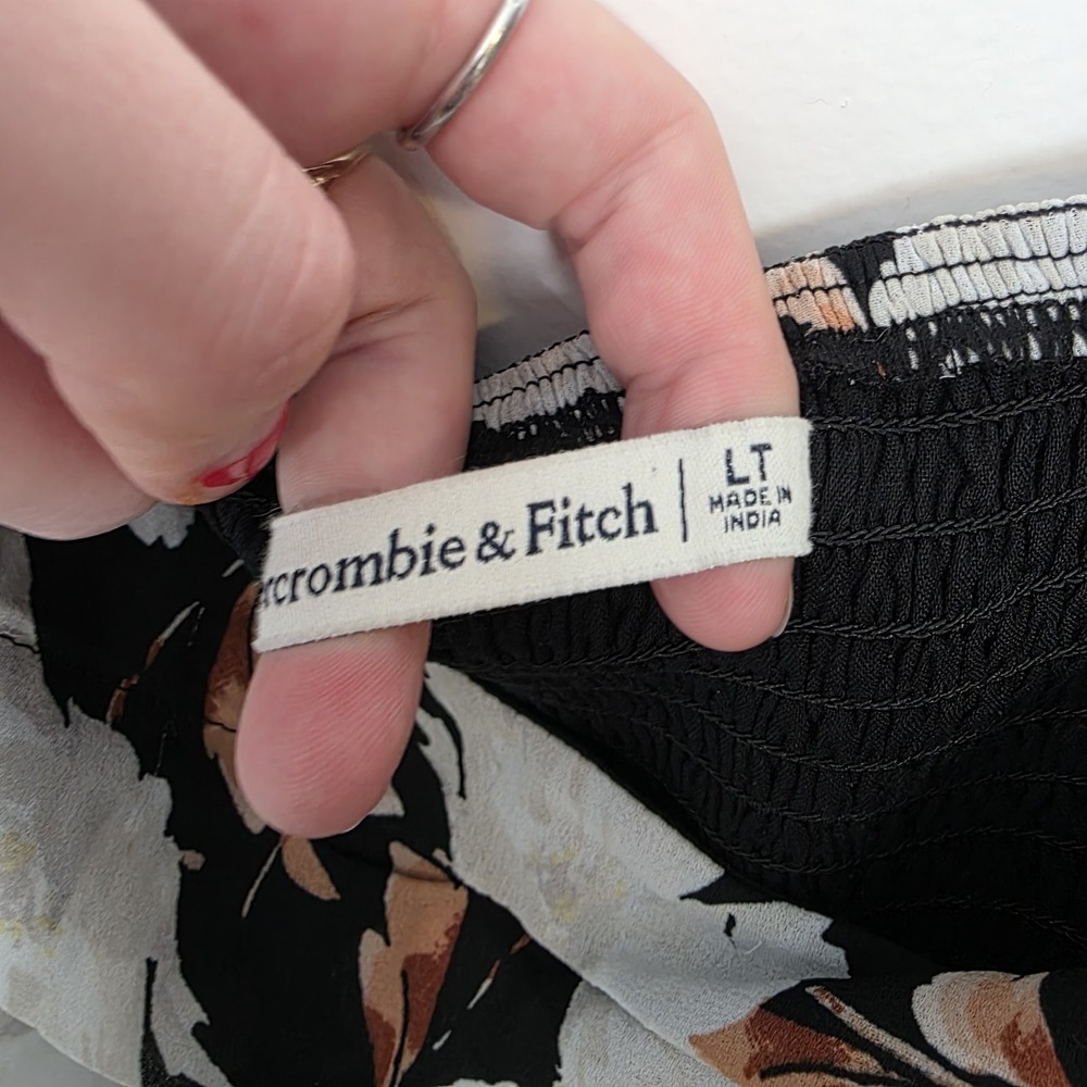 Abercrombie & Fitch Black White Floral Ruched Long Sleeve Mini Dress Size L Tall - Picture 7 of 11